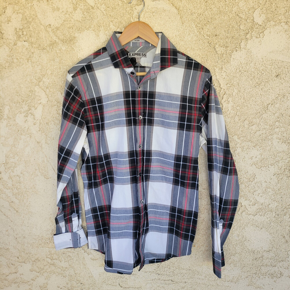 Express Shirt Mens Medium 15-15.5 Casual Pocket Button Down Plaid Long Sleeve